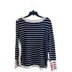 ▫️CB ESTABLISHED 1962: Women’s XL, navy blue & white stripe long sleeve sweater.